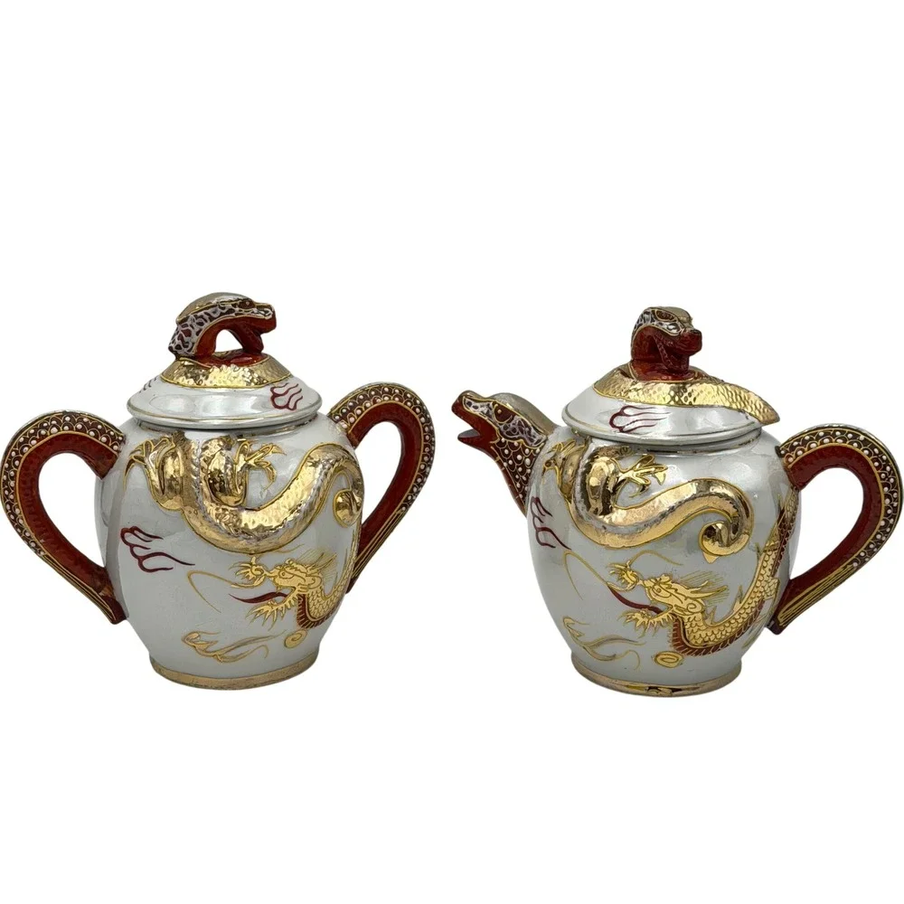 Vtg Gem China Japan Moriage Dragonware Teapot Sugar Bowl Dragon Head‎ Spout READ